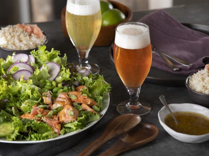 Soy Peach Glazed Salmon Salad With Ginger Sesame Dressing