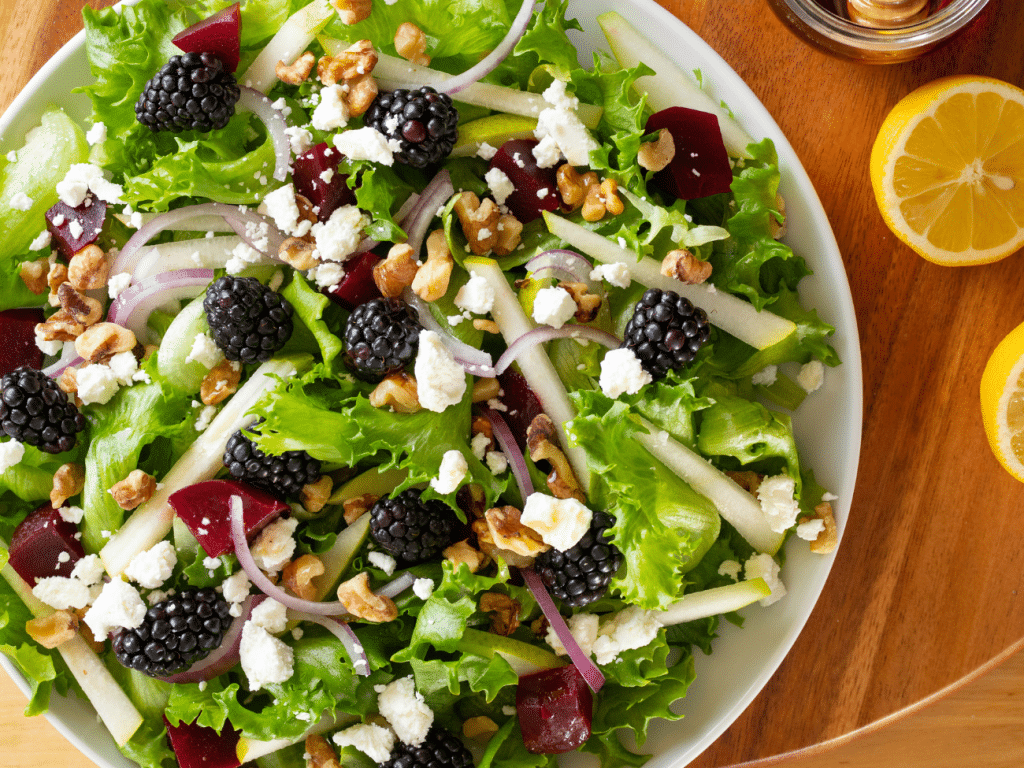 Driscoll's Blackberry And Goat Cheese Salad With Citrus White Balsamic Vinaigrette - Little Leaf Farms