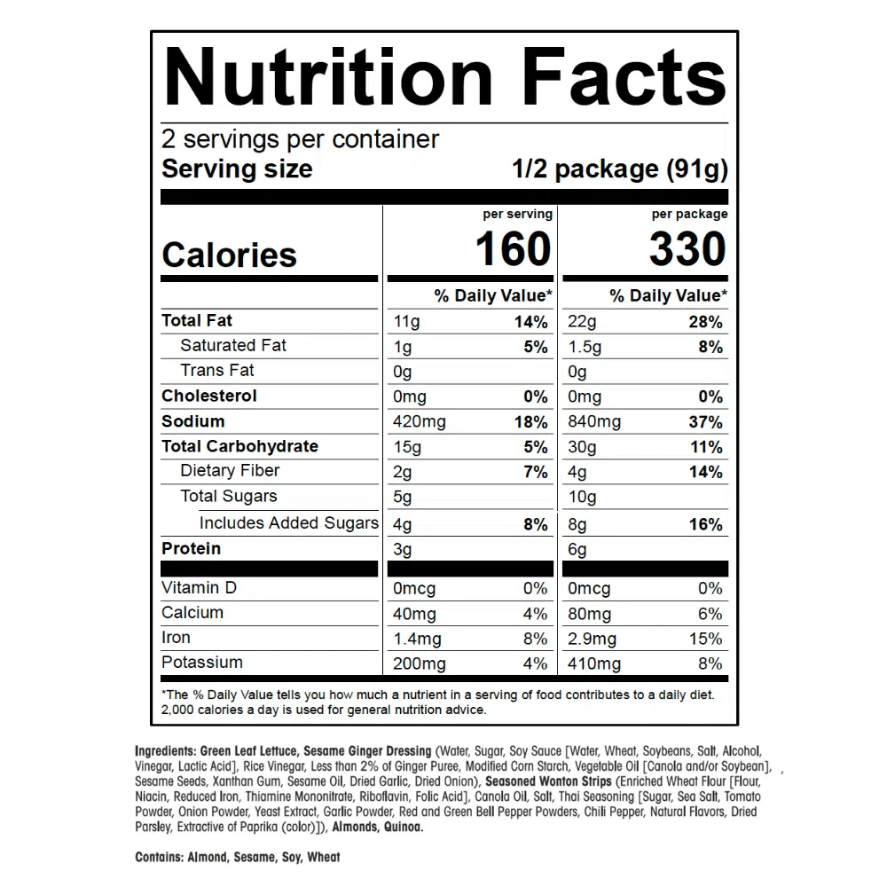Sesame Ginger Salad Kit Nutrition Info